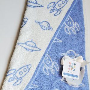 BNWT NOVOGRATZ Spaceships Blue White Soft Fuzzy Reversible Baby Blanket science